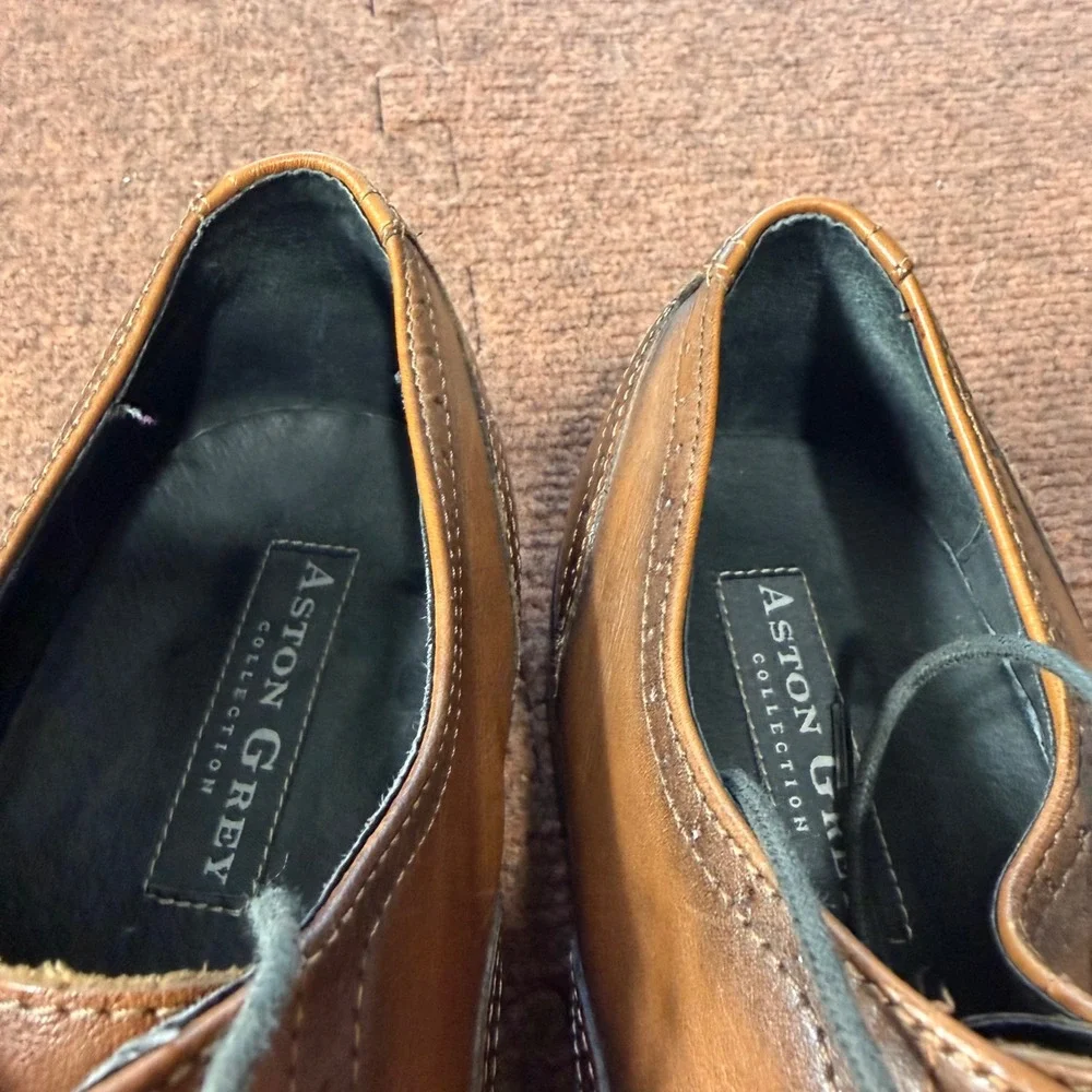 Aston Grey Mercer Mens Brown Leather Wingtip Oxford Dress Shoes 118002 Size 11.5